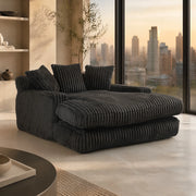 Méridienne Poltrona con 3 Cuscini, Design Ergonomico e senza Montaggio, in Velluto a Coste Nero 125 × 155 × 63 cm