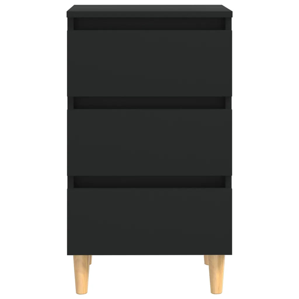 Comodino con Gambe in Legno-Tavolino da notte Massello Nero 40x35x69 cm