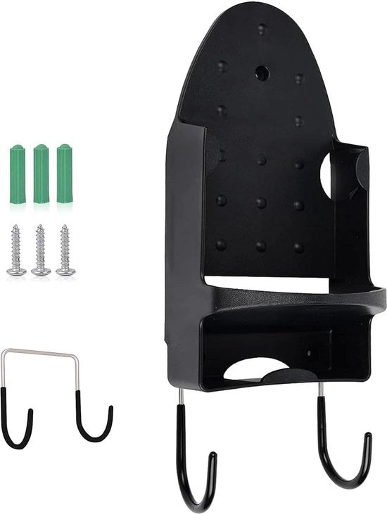 Supporto per asciugacapelli da parete nero, supporto per ferro da stiro elettrico, supporto per bagno