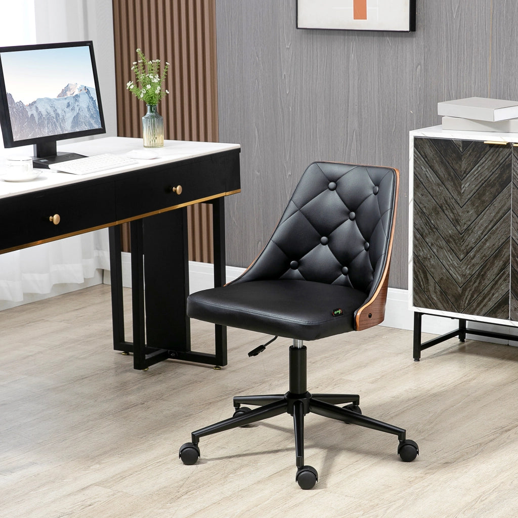 Sedia da Ufficio con Altezza Regolabile e Basculante ¨C zephmum ¨C Nero e Legno 53x62x77-87 cm