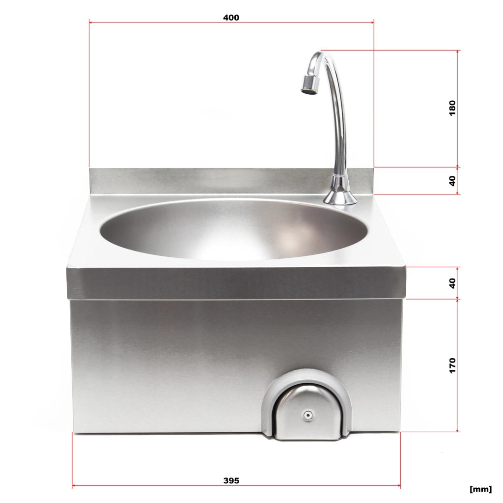 Lavello professionale acciaio inox vaschetta rotonda comando a ginocchio montaggio a parete