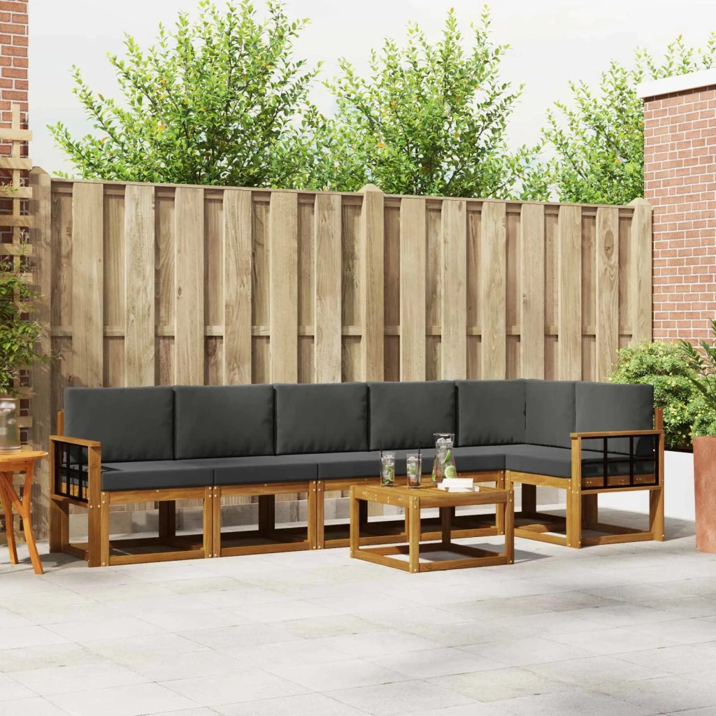 Set di divani da esterno con cuscino 7 pcs Naturale e Antracite