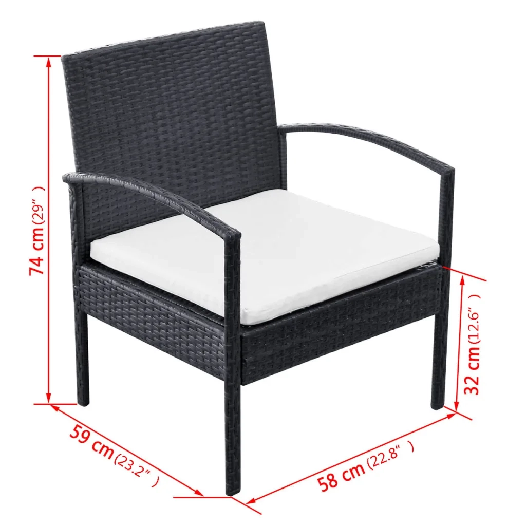 Set Divani da Giardino 4 pz con Cuscini in Polyrattan Nero 42673