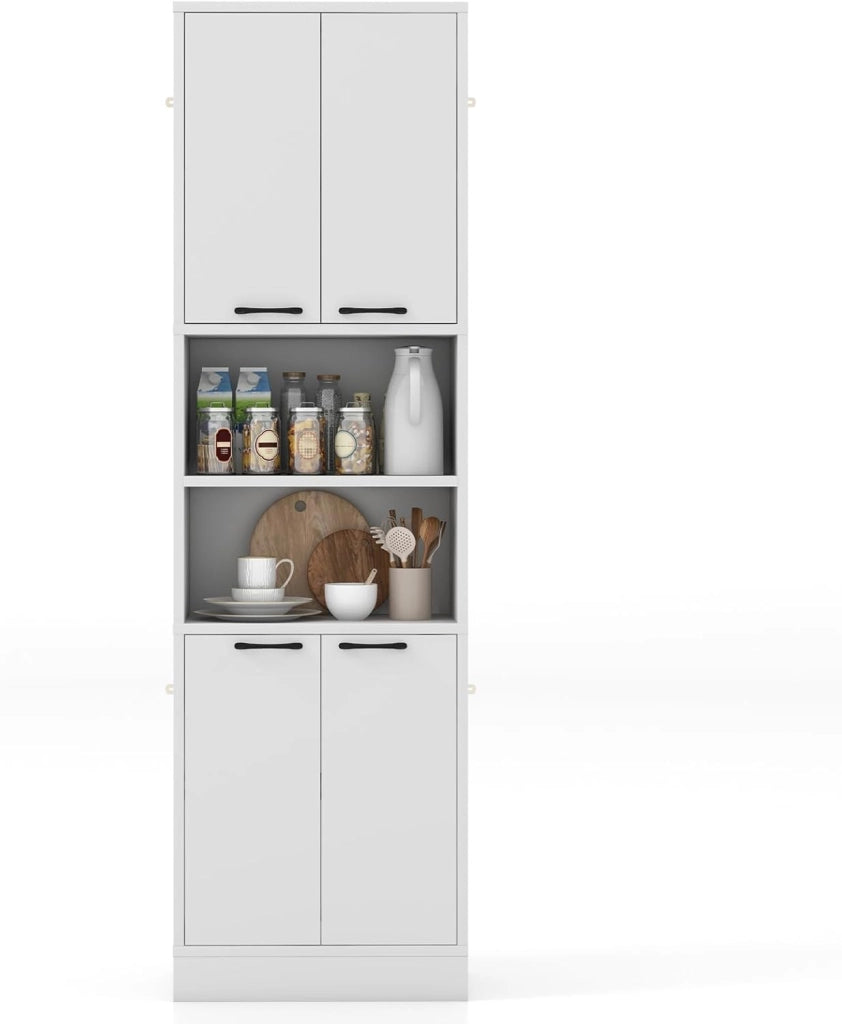 Credenza da Cucina, Mobile Buffet Alto con 2 Armadi a Doppia Porta e 2 Mensole Aperte, per Soggiorno, Cucina e Sala da Pranzo, 56 x 30 x 190 cm (Nero)