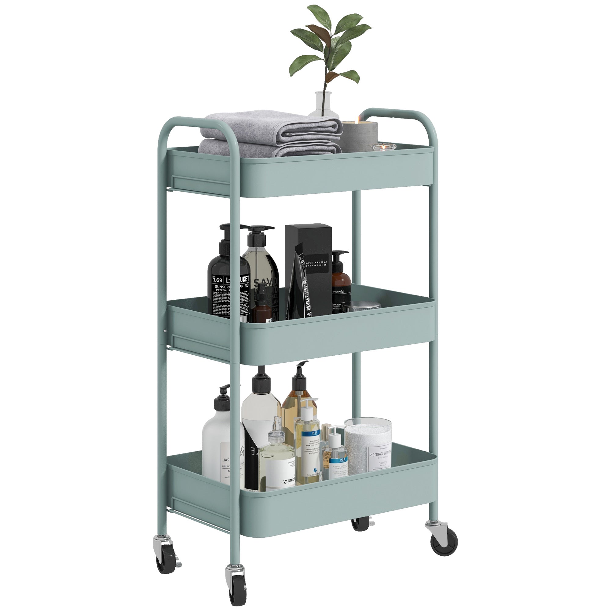Carrello da Cucina a 3 Livelli 45x30,6x79 cm in Acciaio Azzurro