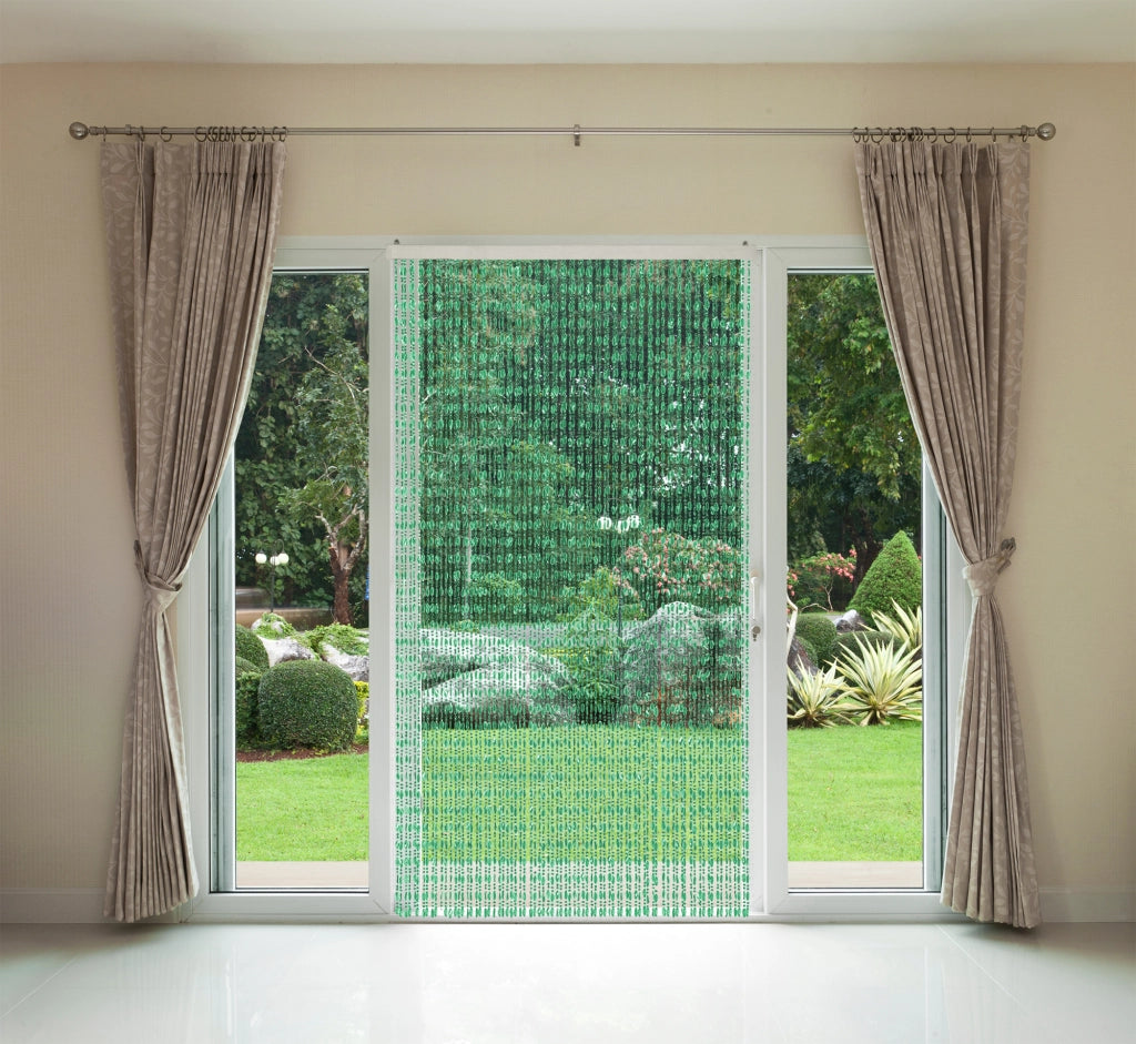 Tenda Antimosche per Porta Finestra A Pannello Con Telaio In PVC, In più Colori, Moschiera con Corde a Perline per Esterno Interno Fili a Caduta Verde - 100 x 220 Cm