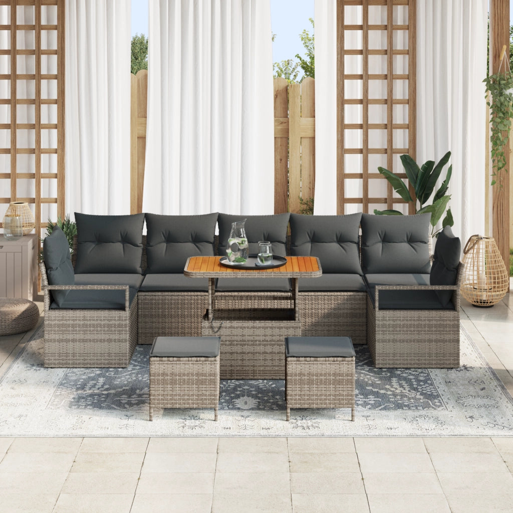 Set Divano da Giardino da 10 Pezzi con Cuscini Grigio in Polyrattan Acacia