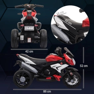 Moto elettrica per bambini, plastica e metallo, nero/rosso, luci e suoni, ricaricabile, 3 km/h