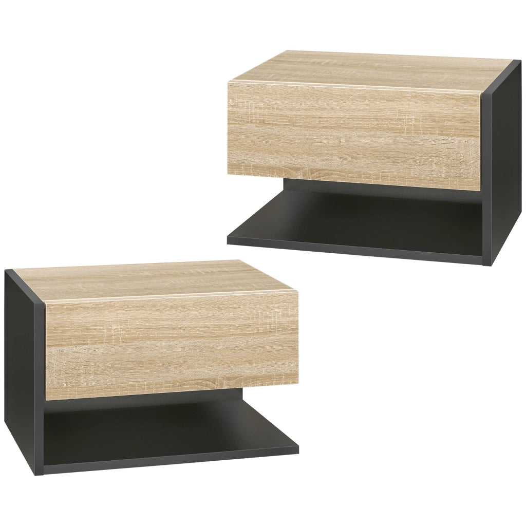 Tavolini da notte a muro ¨C zephmum ¨C Bicolore effetto quercia nero