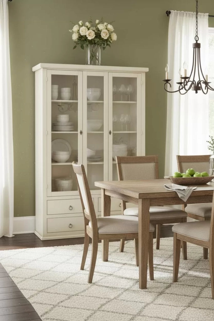Vetrina 2 ante 4 cassetti in legno shabby avorio anticato 118x40x185 - Mobili 2G