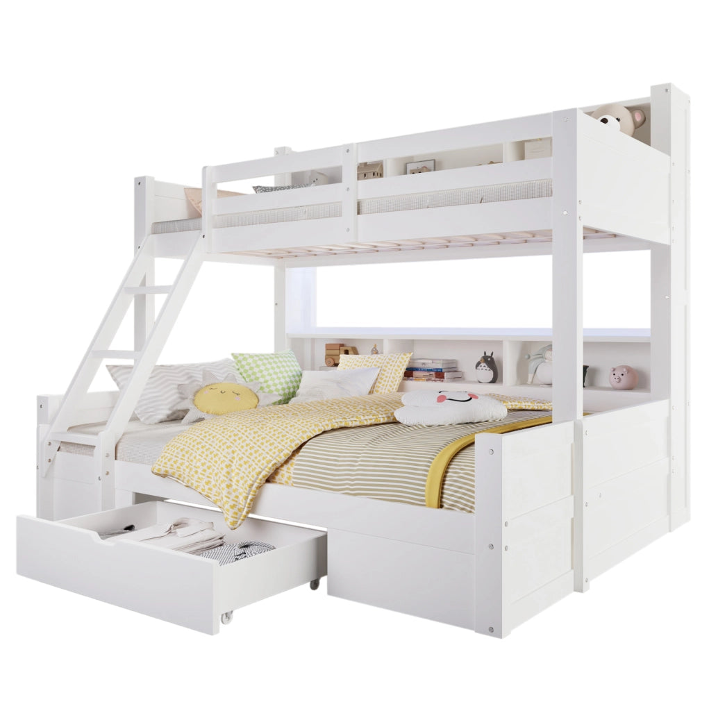 Letto a castello con vano contenitore, cassetto e luce LED integrata