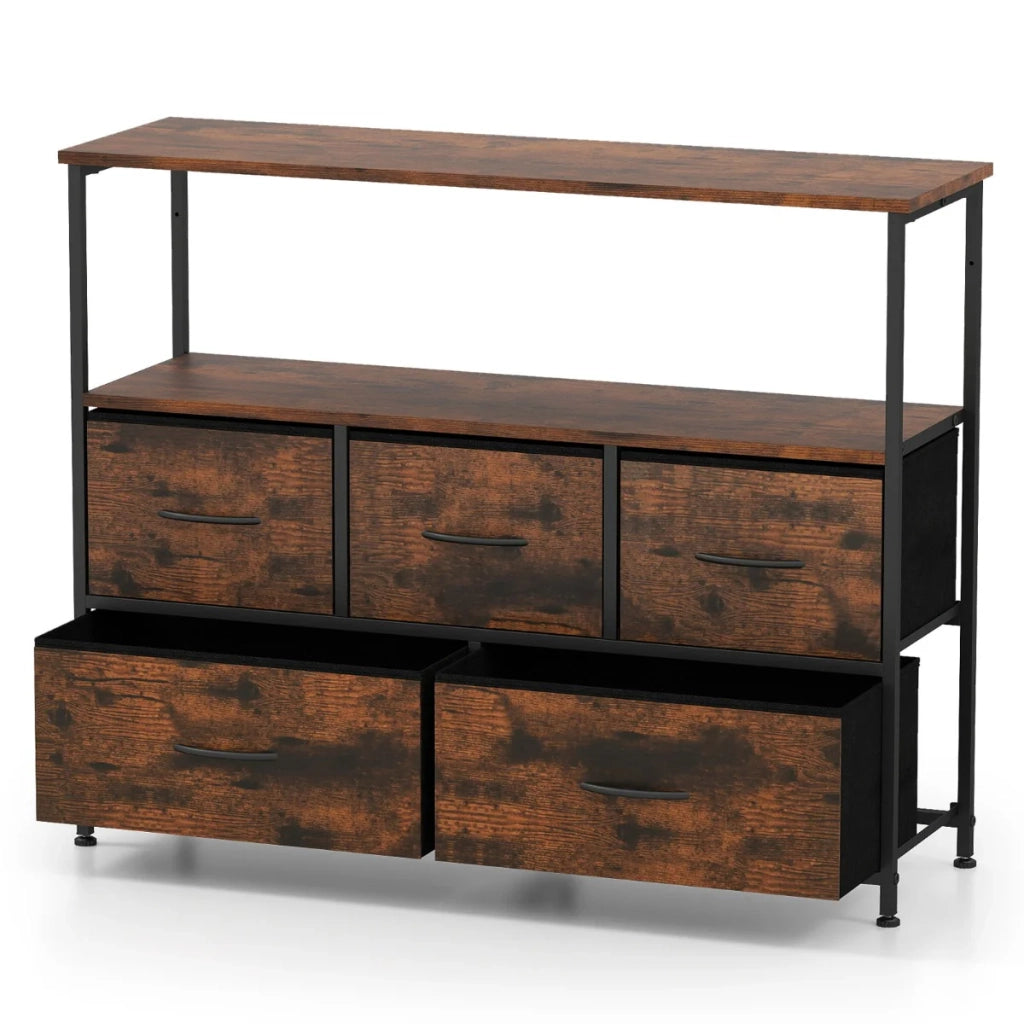 Cassettiera per camera da letto set da 1 100 x 30 x 80 cm con 5 cassetti pieghevoli sicurezza rinforzata stile rustico legno marrone 20_0017620
