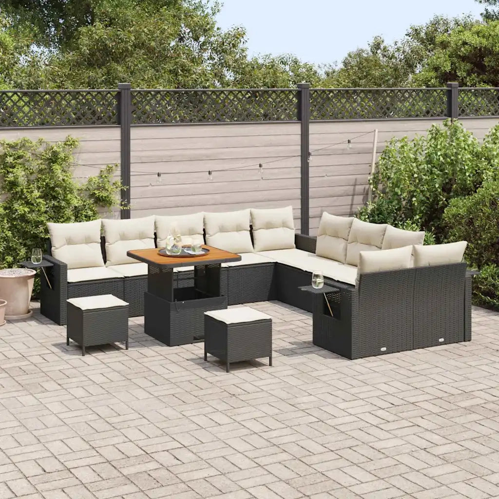 Set Divano da Giardino con cuscino 13 pcs Nero polyrattan 3363750