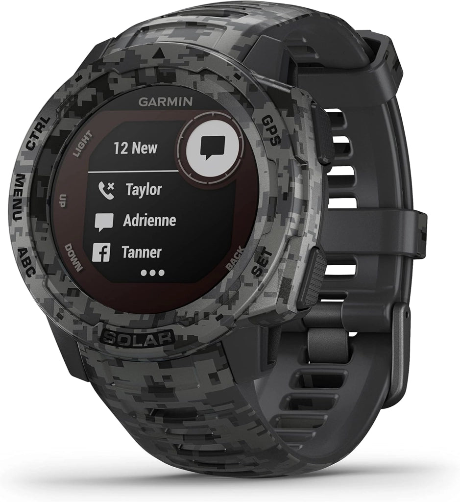 Instinct Solar, Camo Edition, Graphite - Smartwatch Gps Ultra-Resistente con Ricarica Solare, Cardio, Pulseox, App Multisport