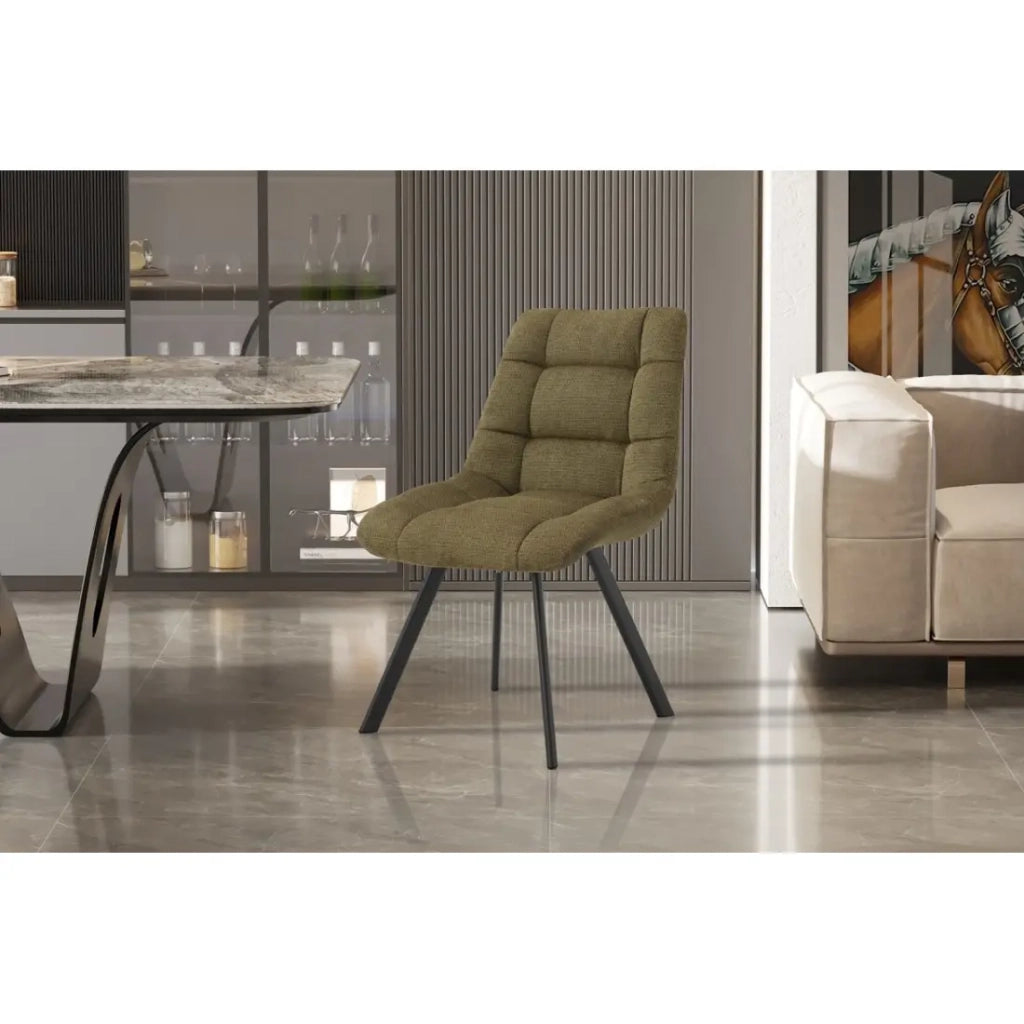 Set di 2 sedie VELMA - Tessuto verde oliva - Gambe in metallo - Design compatto - Eleganza naturale e contemporanea