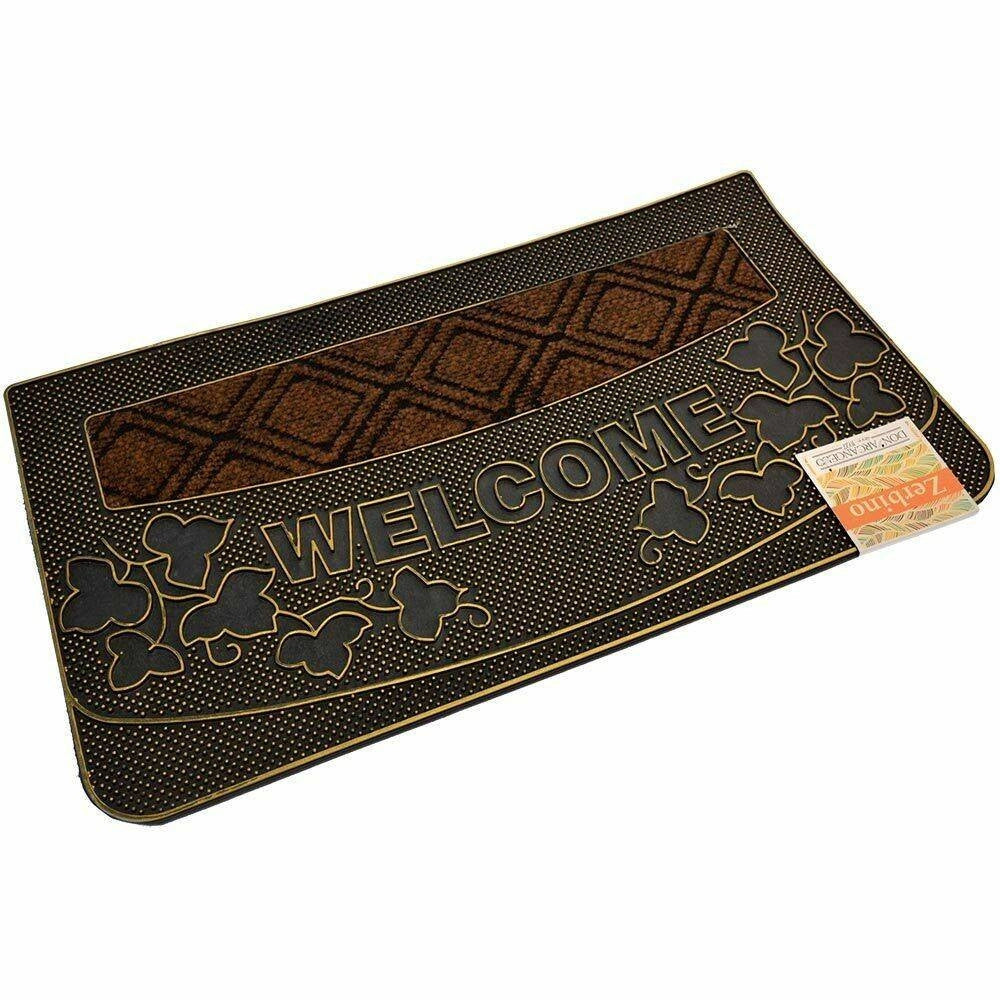 Trade Shop - Tappeto Zerbino Welcome Piante 45x75cm In Gomma E Fibra Cocco 4 Colori Ingresso -