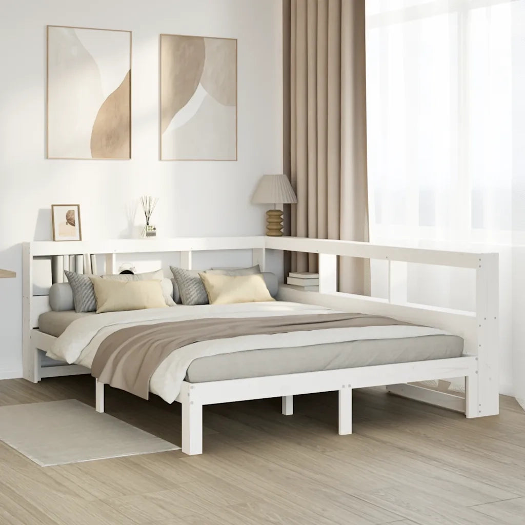 Letto Libreria senza Materasso-Struttura Letto con contenitore Bianco 140x200 cm Legno di Pino 417119