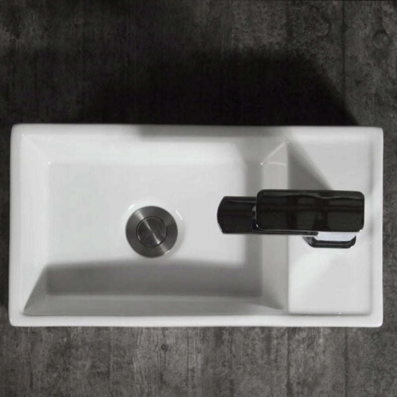 Lavabo da appoggio rettangolare in ceramica bianca da posizionare su piano 40x22 cm
