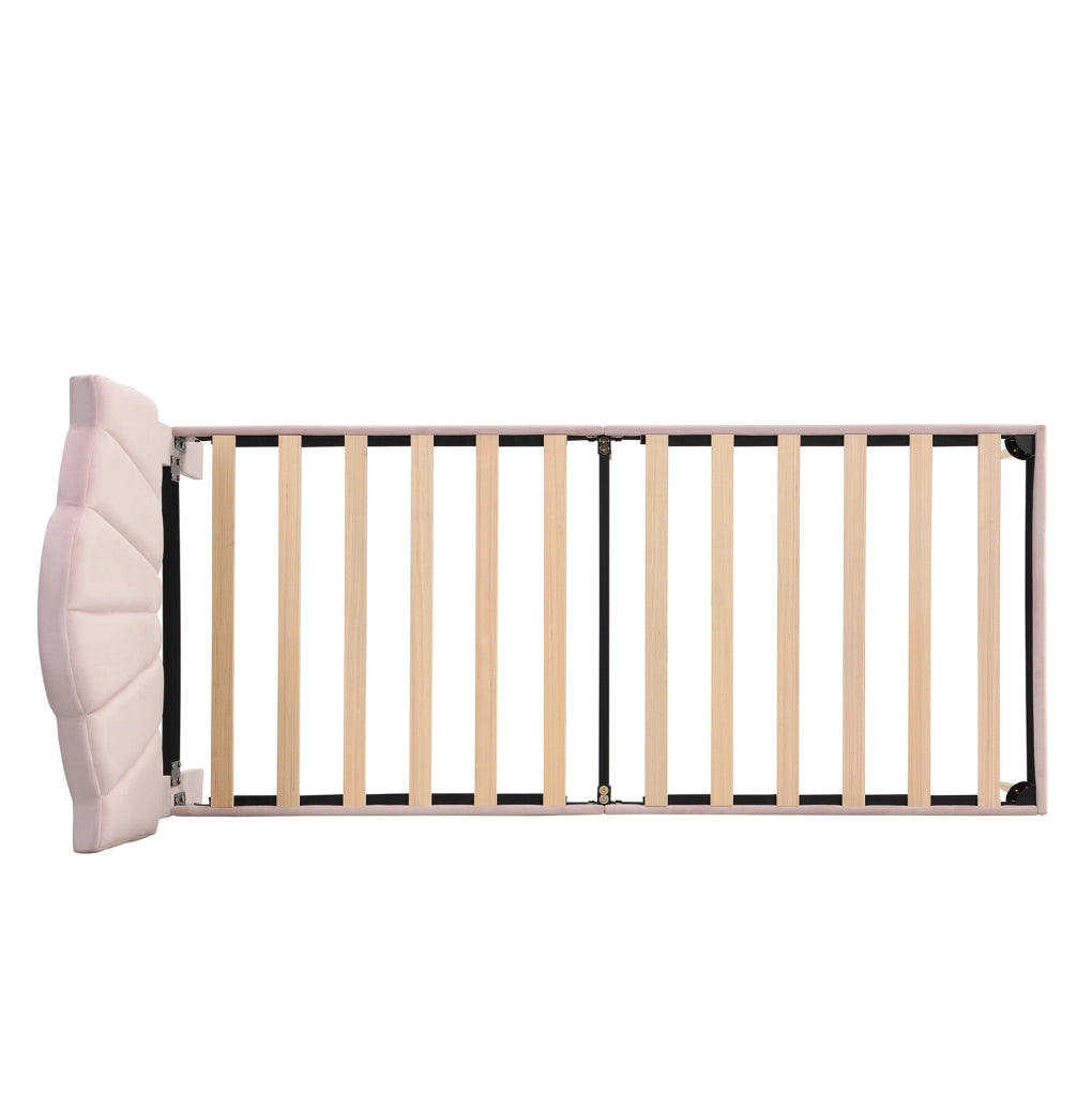 Letto imbottito in velluto rosa 90x200 cm con testiera regolabile e rete a doghe