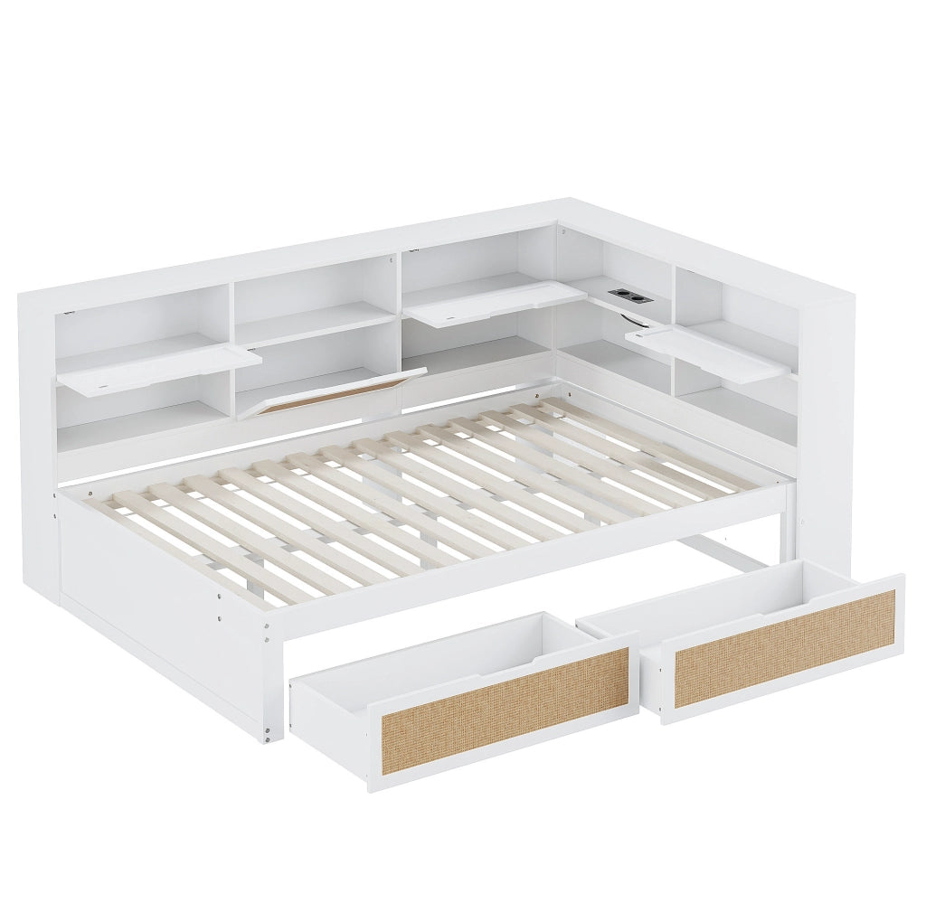 Divano letto 140x200 cm con USB e spazio contenitore in MDF bianco