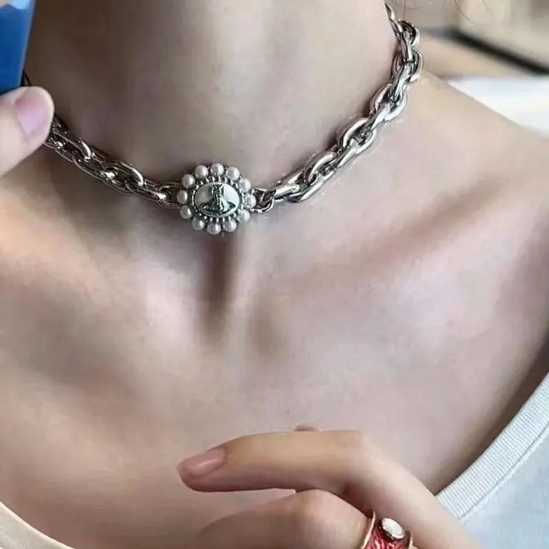 Collana vintage con perle rotonde e pianeti, regalo di Natale o compleanno.