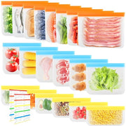 20 sacchi congelatore, sacchi silicone riutilizzabili, sacchi congelatore PEVA per alimenti, 3 dimensioni, riutilizzabile, multifunzionale, impermeabile, per il conservaggio di verdure, frutta, snack, panini, carne