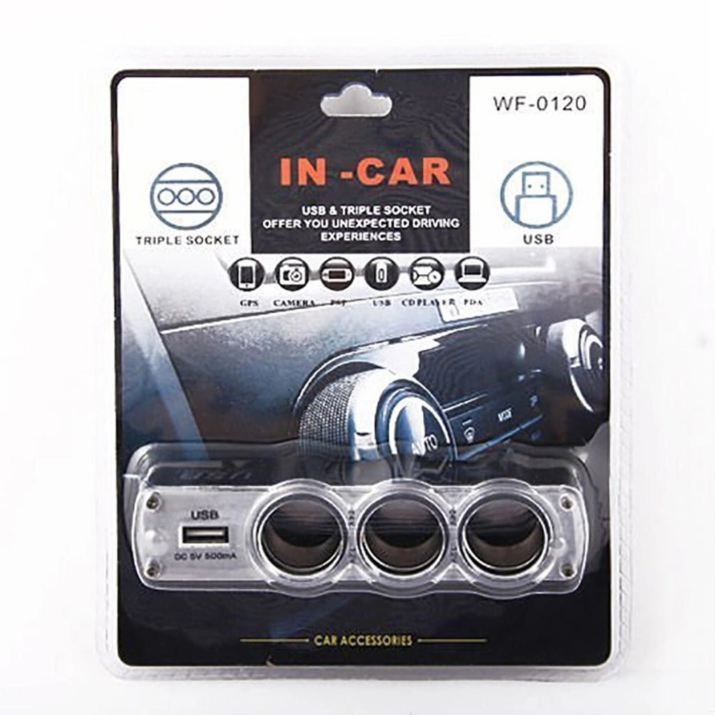 ADATTATORE USB AUTO TRIPLA PRESA 12V CARICABATTERIE MULTIPLO TELEFONI WF-0120