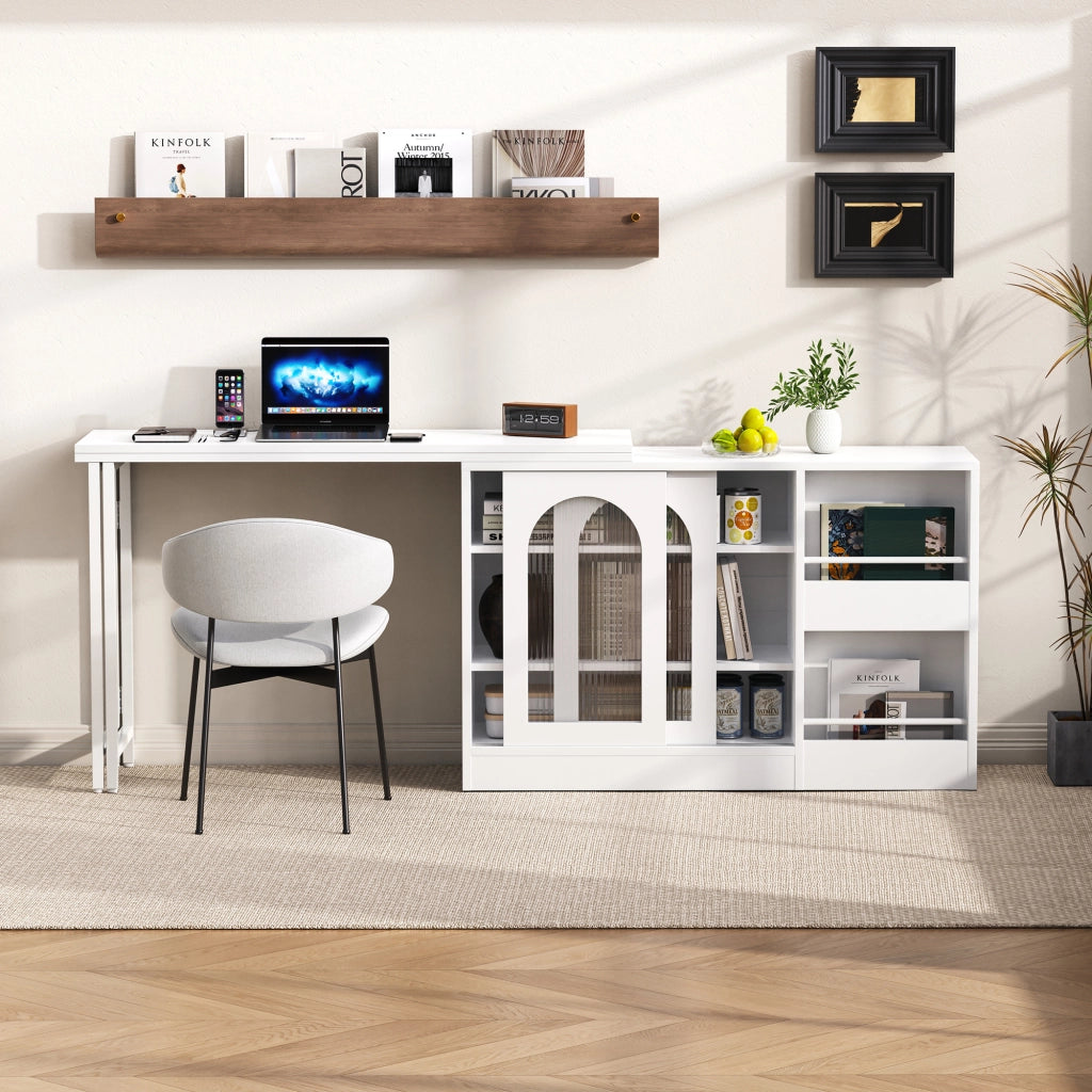 Tavolo da pranzo - bar moderno - estraibile - girevole 360° - con vano - ante in vetro - bianco
