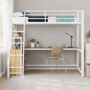 DESMIU Letto a soppalco 2 posti con 4 cassetti e scrivania a L, 140 × 200 cm, senza materasso, metallo e MDF, bianco