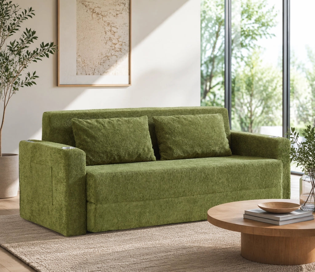 Divano letto 153x77x65 cm in velluto verde per piccoli spazi， 2 posti