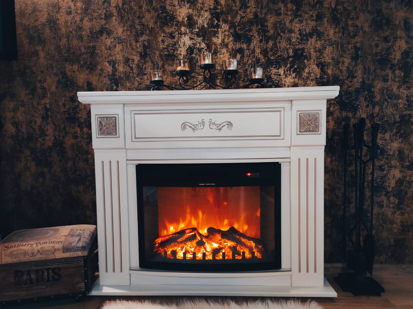 Camino Elettrico da Pavimento 93,3x111,7x27 cm Effetto Fiamma 1500W Diana & Zakinthos Bianco