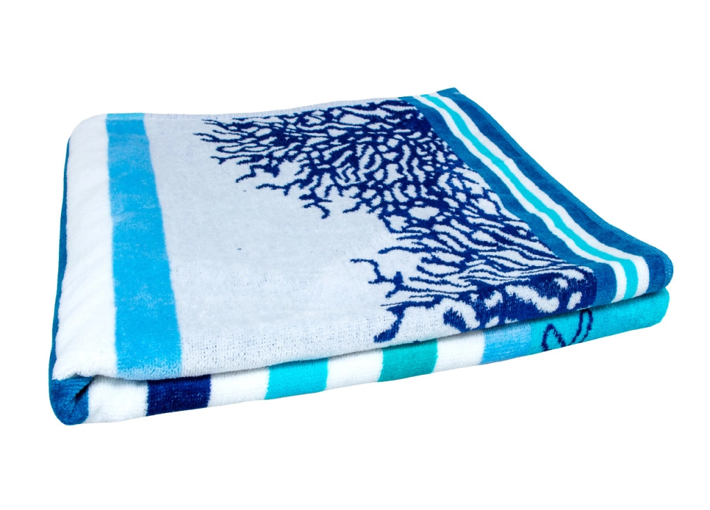 Telo Mare Jacquard Spugna Asciugamano Spiaggia Disegno Queensland - Telo Mare - Petrolio-Azzurro