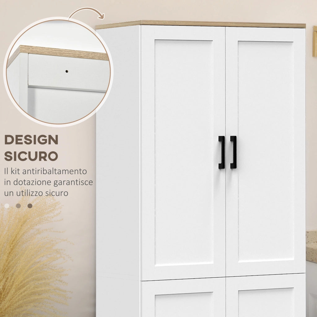 Mobile Dispensa da Cucina 60x30x170,5 cm a 4 Ante in Legno Bianco
