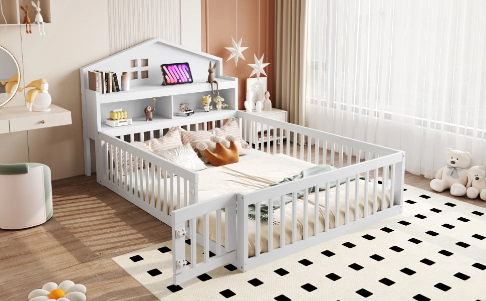 Letto per bambini bianco in legno massello con funzione casa stoccaggio integrato
