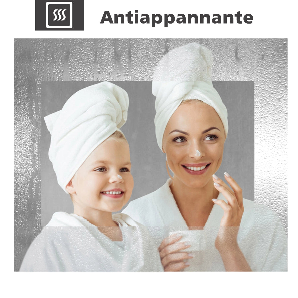 AICA IT Specchio Bagno Rettangolare Da LED 140×80cm, Antiappannamento, Bluetooth, 3 Temperature Colore,Ingrandimento 3x
