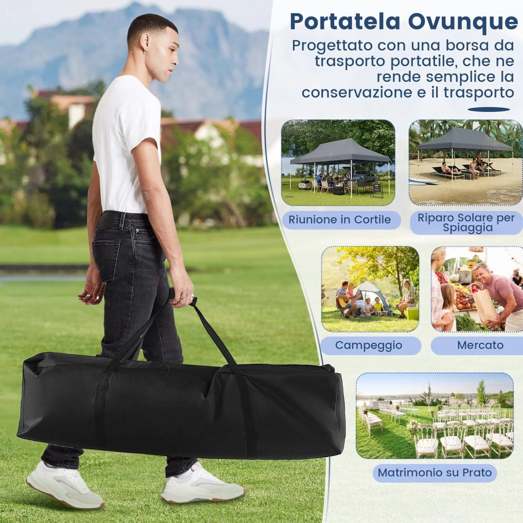 Gazebo Pieghevole da Giardino 3 x 6m, Gazebo Pop-up con Borsa da Trasporto, Regolabile in Altezza, per Feste (Grigio)