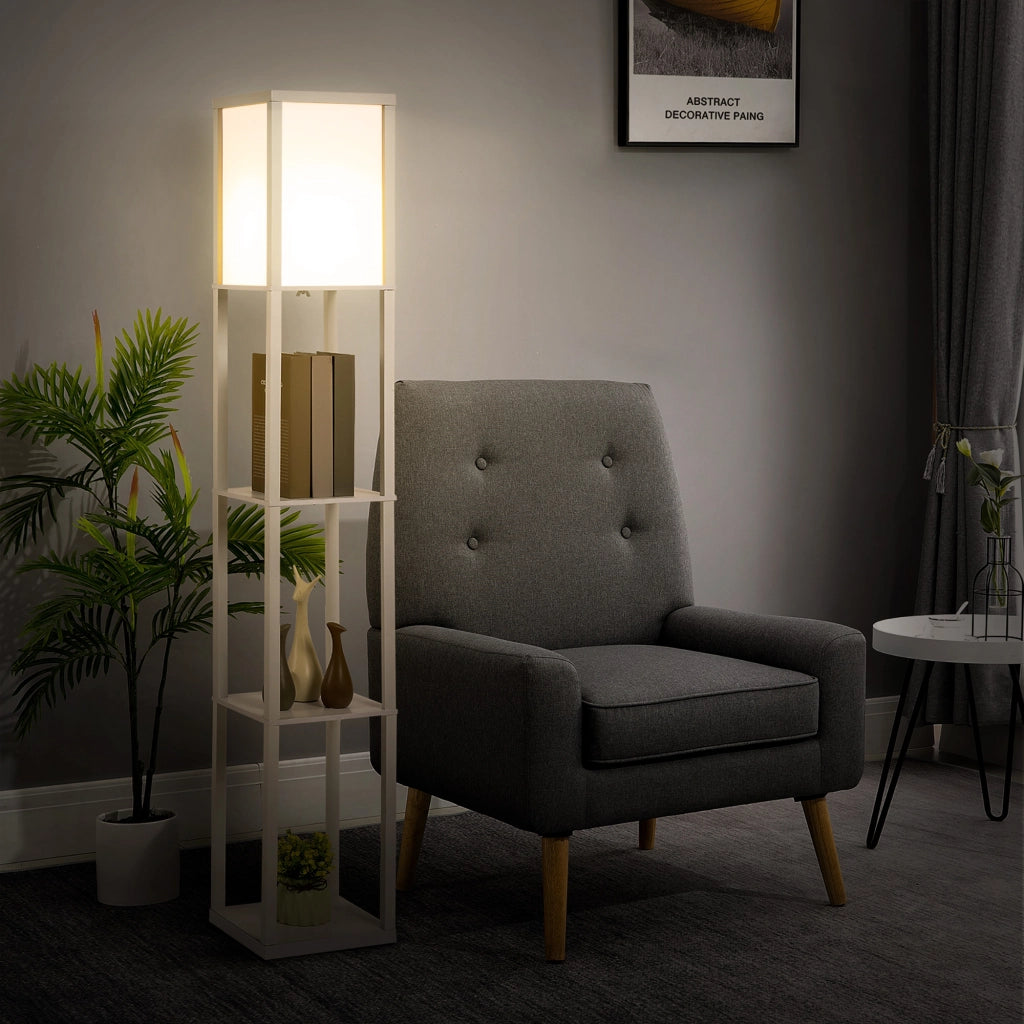 Tavolino da salotto con lampada e scaffali ¨C zephmum ¨C bianco