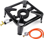 Fornello a Gas Portatile da Campeggio 8 kW - Ideale per BBQ all'Aperto - Con 1,5 m Slang di Gas e Regolatore di Pressione Costante - Pedane Rimovibili per Magazzinaggio Facile