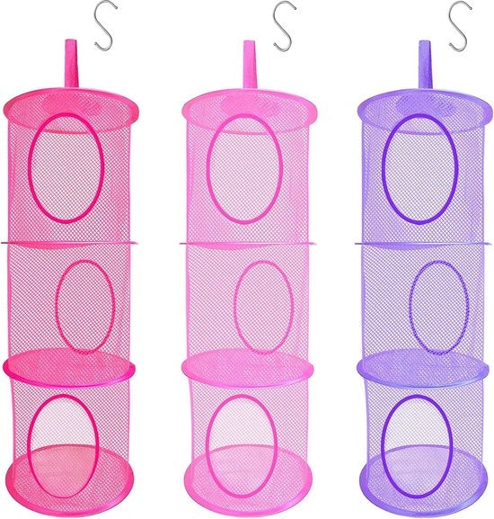 Set di 3 appendiabiti pieghevoli con seta a rete e 3 cassette - ideale per giocattoli e abbigliamento