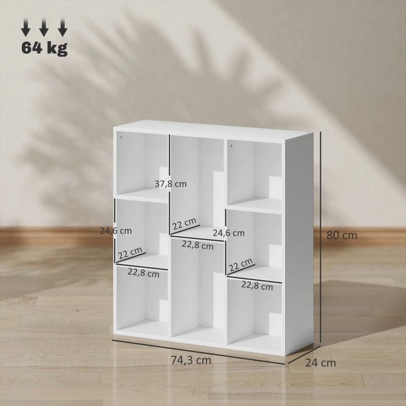 Libreria da terra con 8 vani aperti, scaffale portaoggetti multifunzionale, 74,3 x 24 x 80 cm, bianco
