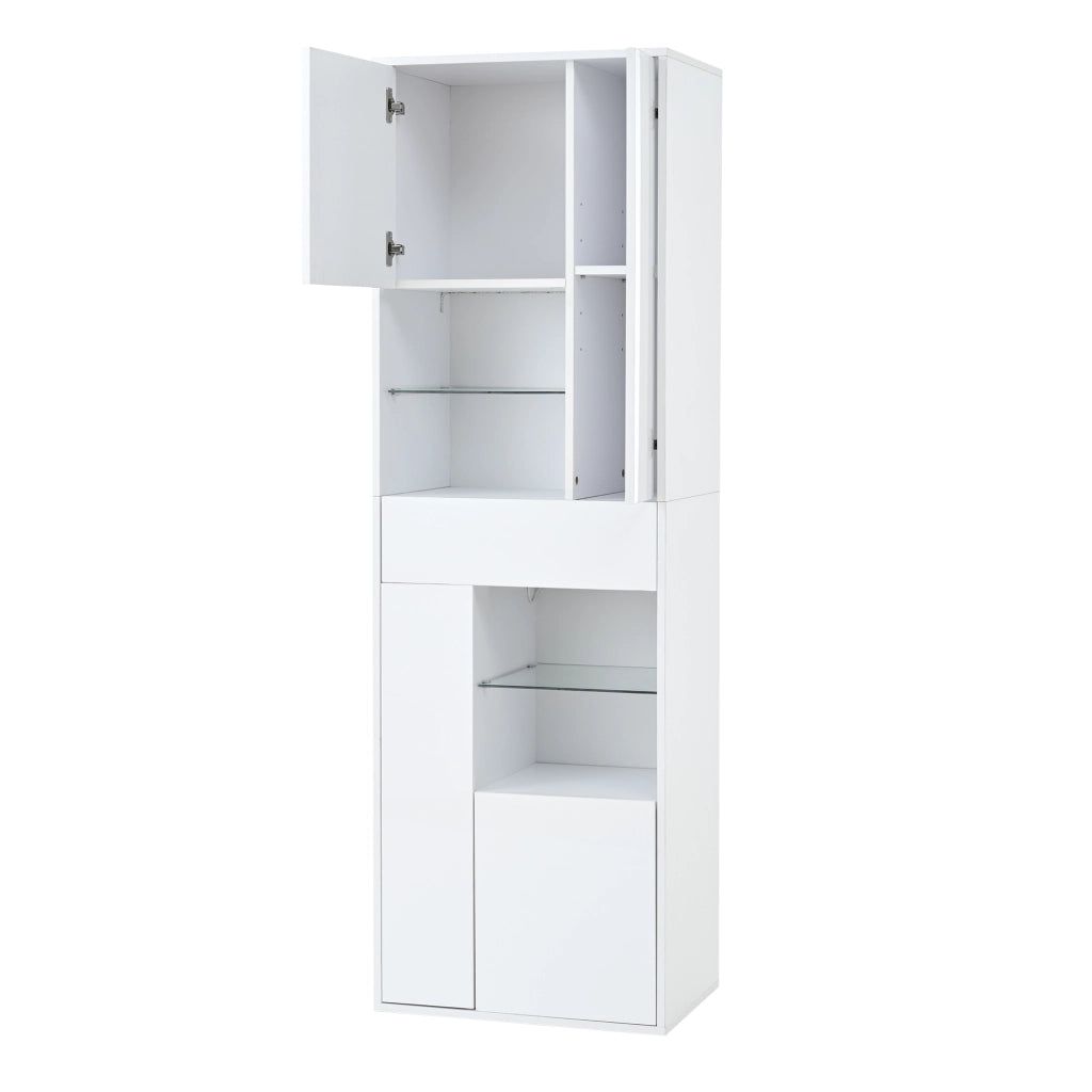 Vetrina Alta con Cassetto e LED ¨C MINIMAL ¨C Bianco Lucido 55x38x170