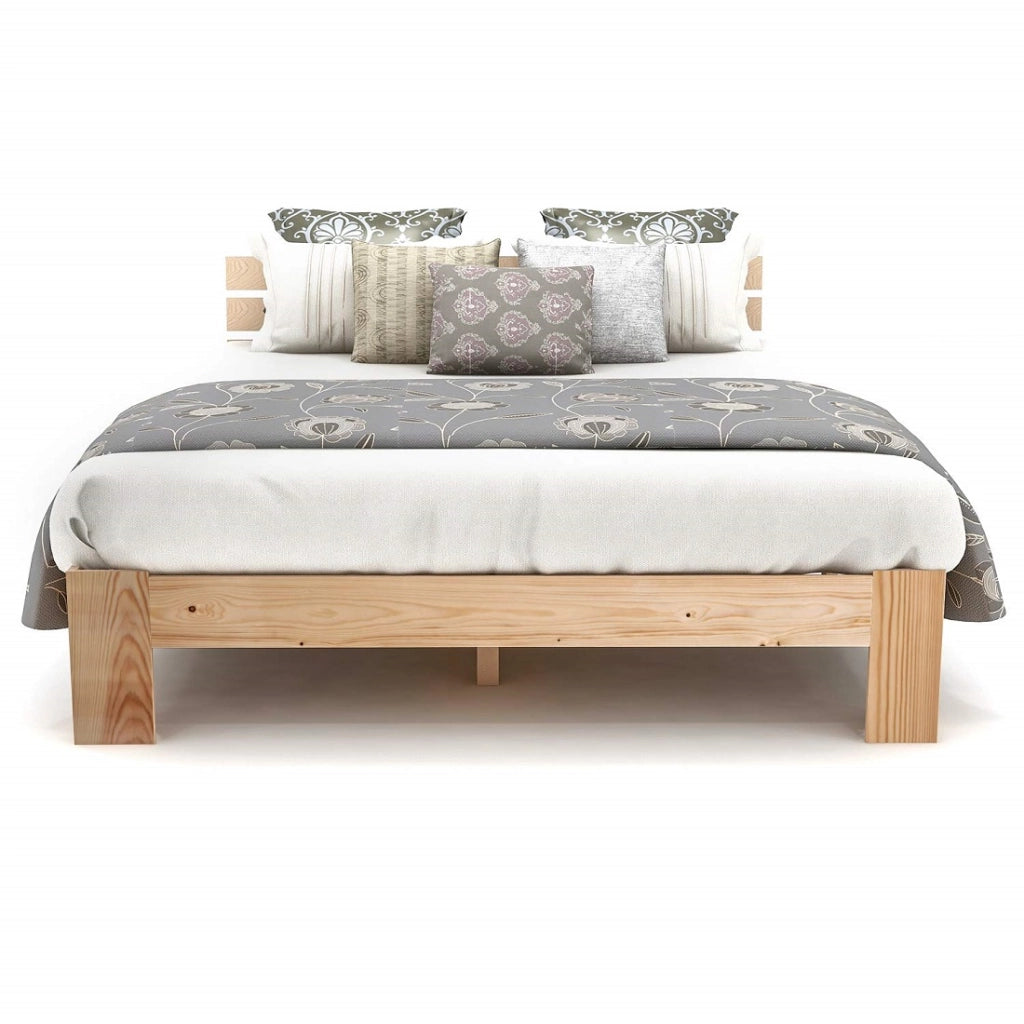 Letto Matrimoniale 140x200 cm; in Legno Massello - Design Rustico - Colore Naturale