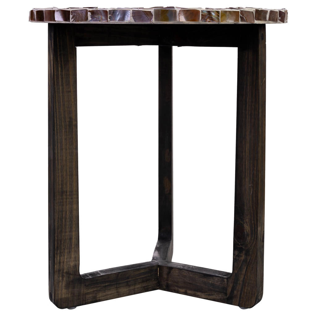 Tavolino in legno e capiz marrone d40x45h cm