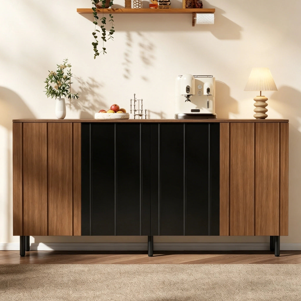 Credenza 160 x 35 x 80 cm in truciolare marrone e nero per sala da pranzo