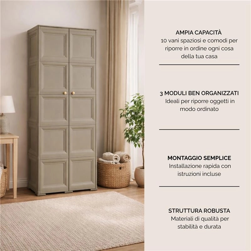 ARMADIO 5 MODULI TALPA 79X43X203 CM – MOBILE ALTO SALVASPAZIO PER ORGANIZZAZIONE CASA E ZONA GIORNO