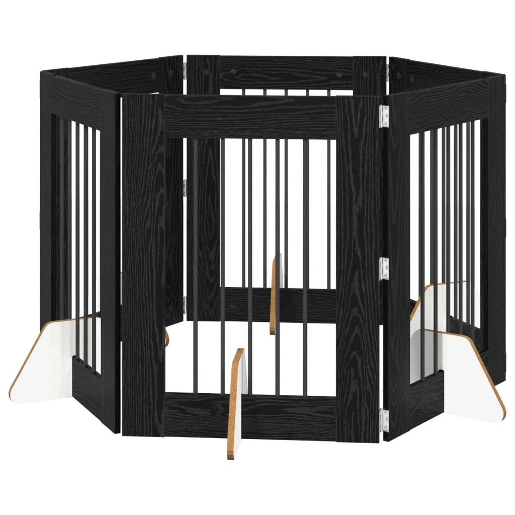 Cancello per cani con supporti 6 pcs Rovere Nero 60 x 80 cm 892103
