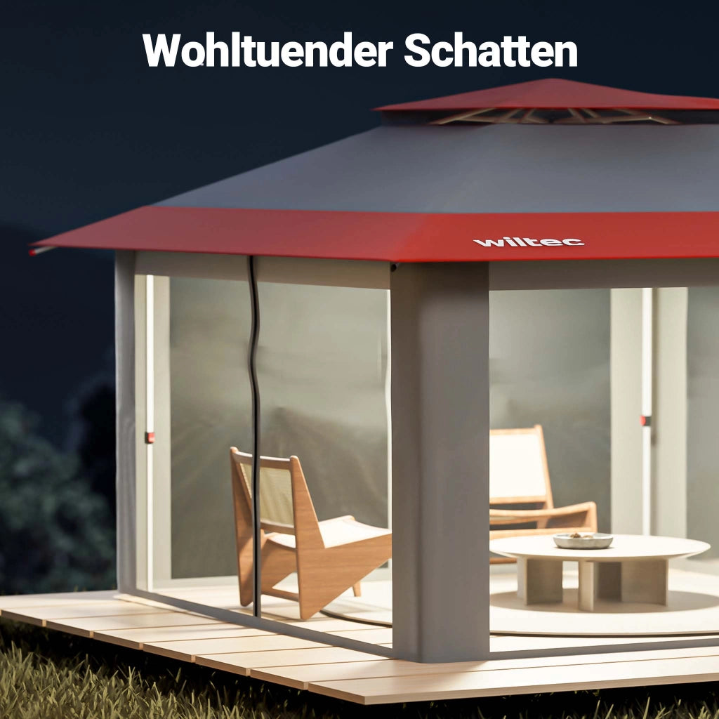 Gazebo pieghevole con zanzariera, grigio rosso 3,92 x 3,92 m, impermeabile, UV 50+, Tendone per feste