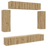 Set Mobile TV 6 pz | Armadietto TV | Mobile Porta TV Montato a Parete Rovere in Legno Multistrato