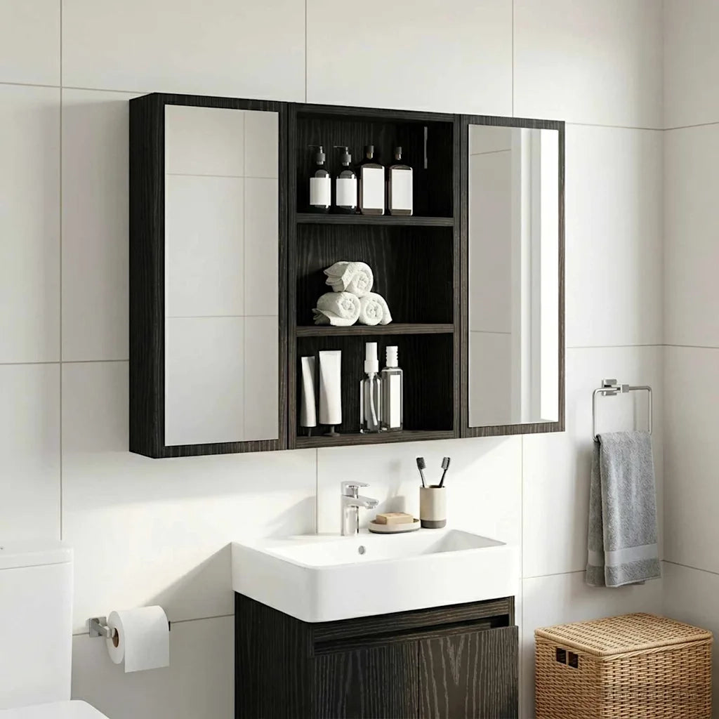 Armadio da bagno a muro Rovere Nero 40 x 10 x 60,5 cm