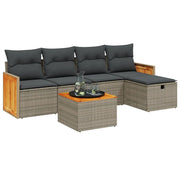 Set Divano da Giardino 6 pz | Set Salotto da Giardino con Cuscini Grigio in Polyrattan